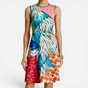 CLOVER CANYON "Birds of a Feather" Cutout Neoprene Fit&Flare Dress S Made in USA